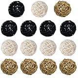 Pack of 15 pcs Mixed Gold Black White 2" Wicker Rattan Balls Decorative Orbs Vase Fillers for Craft