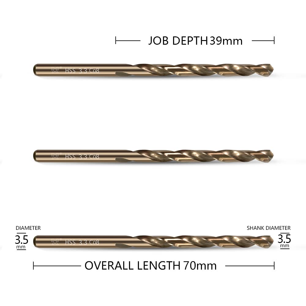 HUAZHICHUN 10PCS Size 3.5mm, M42 8% Cobalt,Steel Drill bits for Hard Metal,High Speed Steel, HSS Titanium,Wood Drill Bit Sets, Metal,Plastic, Small Drill Bit.