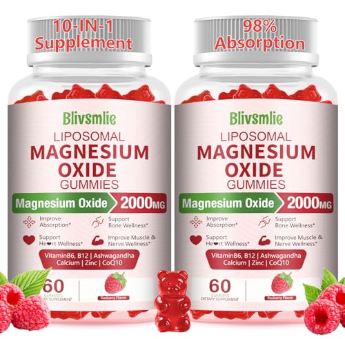 2 Pack Liposomal Magnesium Oxide Gummies 2000mg Complex Ashwagandha CoQ10 L-Theanine L-5-MTHF Methyl B12 Zinc for Sleep & Energy Stress Relief Heart Health Neuro Support