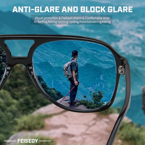 Image of FEISEDY Vintage Retro 70s Plastic Aviator Sunglasses Women Men Classic Large Squared Frame B2751