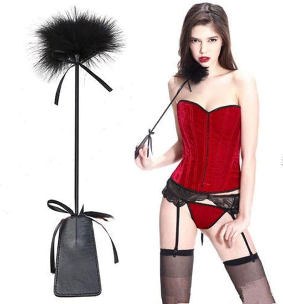 Fouet Double Avec Plumes Et Pagaie Venus Plaza - Pour Costumes, Jeux Ou Déco - Neuf, Couleur Noire