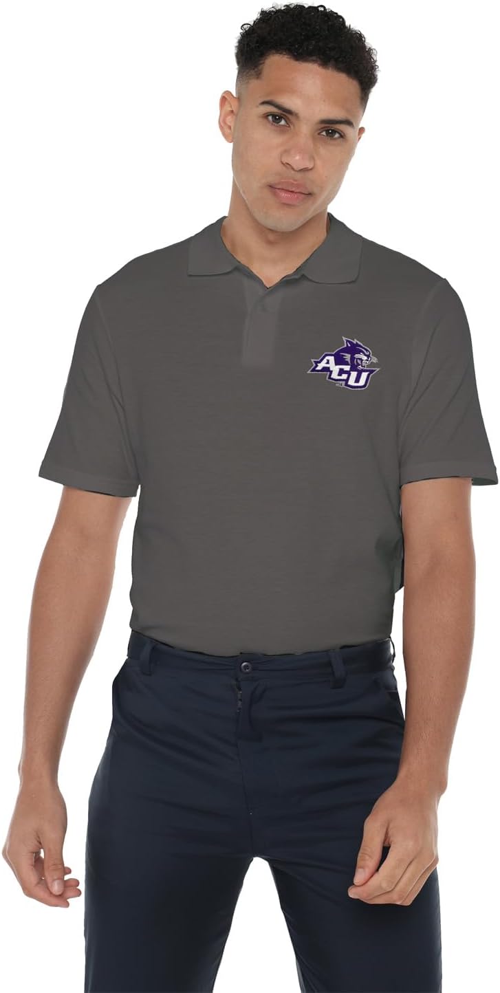 Campus Lab Officially Licensed Men's Embroidered Knit Polo, 100% Cotton Short Sleeve Shirt, Primary Logo Charcoal Collection