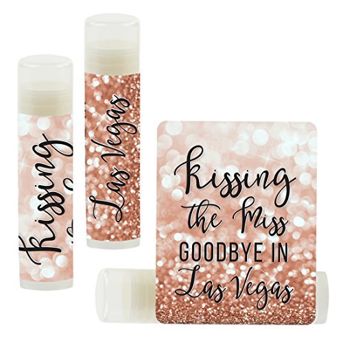 Andaz Press Bridal Shower Bachelorette Party Lip Balm Party Favors, Faux Rose Gold Glitter Shimmer, Kissing The Miss Goodbye in Las Vegas, 12-Pack