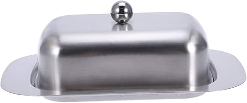 DOITOOL Bandeja decorativa de acero inoxidable con tapa para encimera o refrigerador, plato de mantequilla cubierto con asa rectangular para