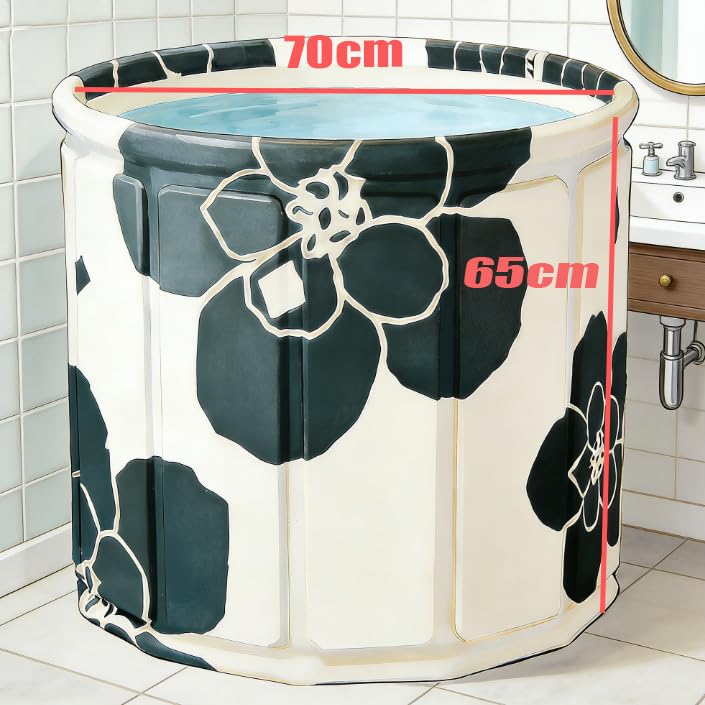 Vasca da bagno Portatile per Adulti, Buon Isolamento Termico, Supporto Stabile, Doppia Uscita di Scarico, per Bagno Cald, Ice Bath 70x65cm