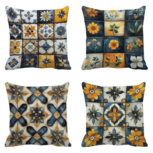 Coussin canape bleu imperméable avec fermeture éclair cachée lot de 4 - 2