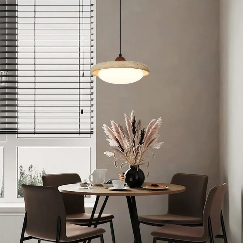 Lustre travertin jaune haut de gamme et son verre blanc soufflé