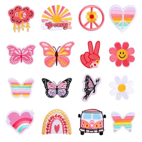 16 pièces Patch Thermocollant,Papillon Ecusson Thermocollant pour Enfants adultes,Marguerite Broderie Thermocollant Couture,Patch Thermocollant Vetement pour...
