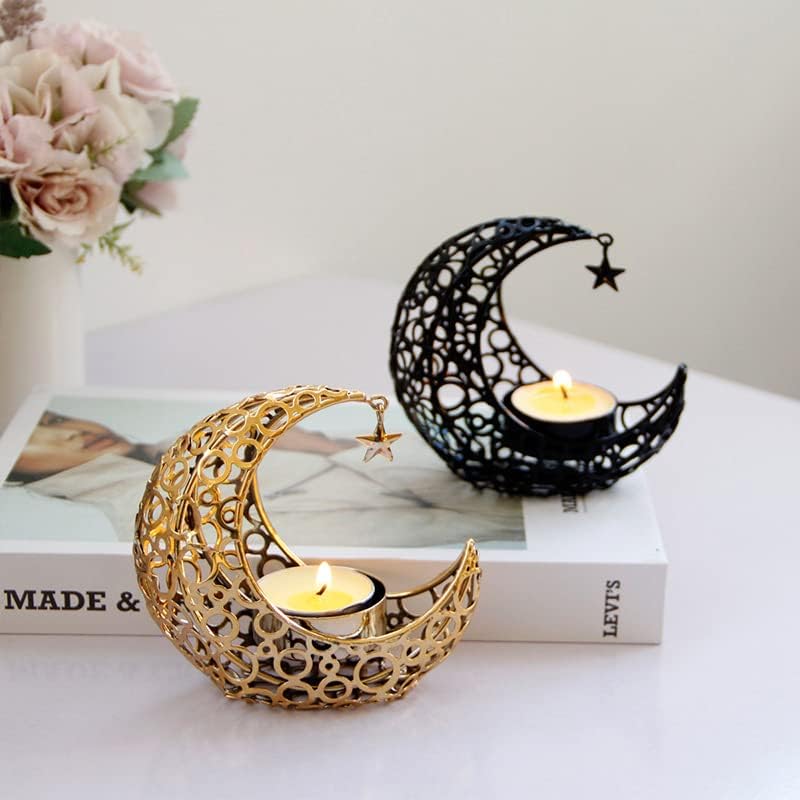 Candleholders Moon Black Gold Metal Candle Holder Creative Modern Romantic Wedding Christmas Domestic Decoration(Gold)