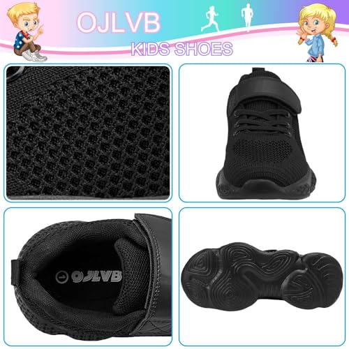 OJLVB Sneakers for Girls and Boys, Kids Running Tennis Shoes, Gym Trail Track Athletic Walking Shoe Black 134