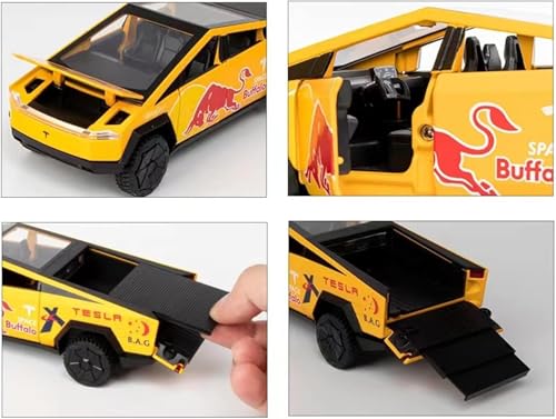 Image of Scale 1:32 Tesla Cybertruck Pickup Red Ball Edition Alloy Diecast Pullback Metal Car Toy with Sound Light & Opening Doors - Great Gift Toy for Kids [ Color as per Stock ]