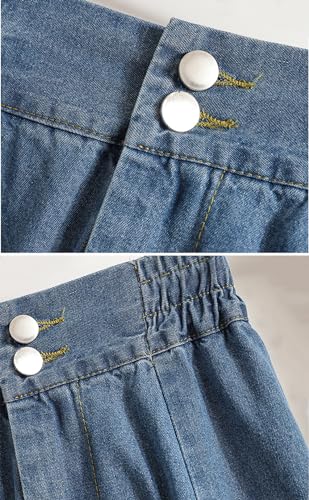 CHARTOU Women Pleated Jean Skirt Elastic High Waisted Midi Denim Skirt Flare A Line Skirt Ruffle Long Summer Skirt3