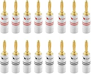 Nakamichi Excel Series 24k Gold Plated Banana Plug 12 AWG - 18 AWG Gauge Size 4mm for Speakers Amplifier Hi-Fi AV Receiver Stereo Home Theatre Audio Wire Cable Screw Connector 16 Pcs (8-Pairs)