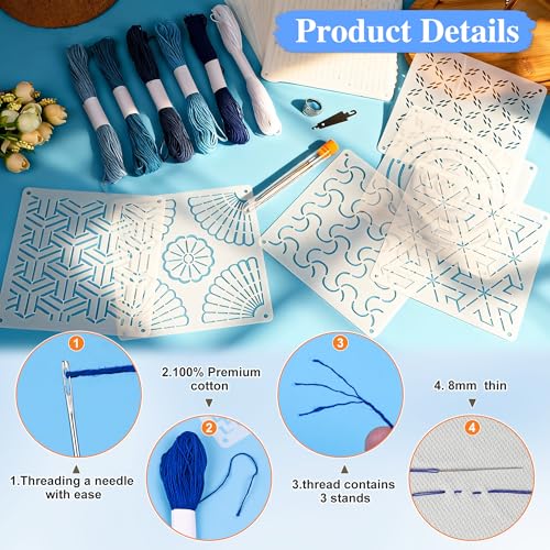 Kit de Hilos Sashiko 46 Piezas Azul miniatura 4