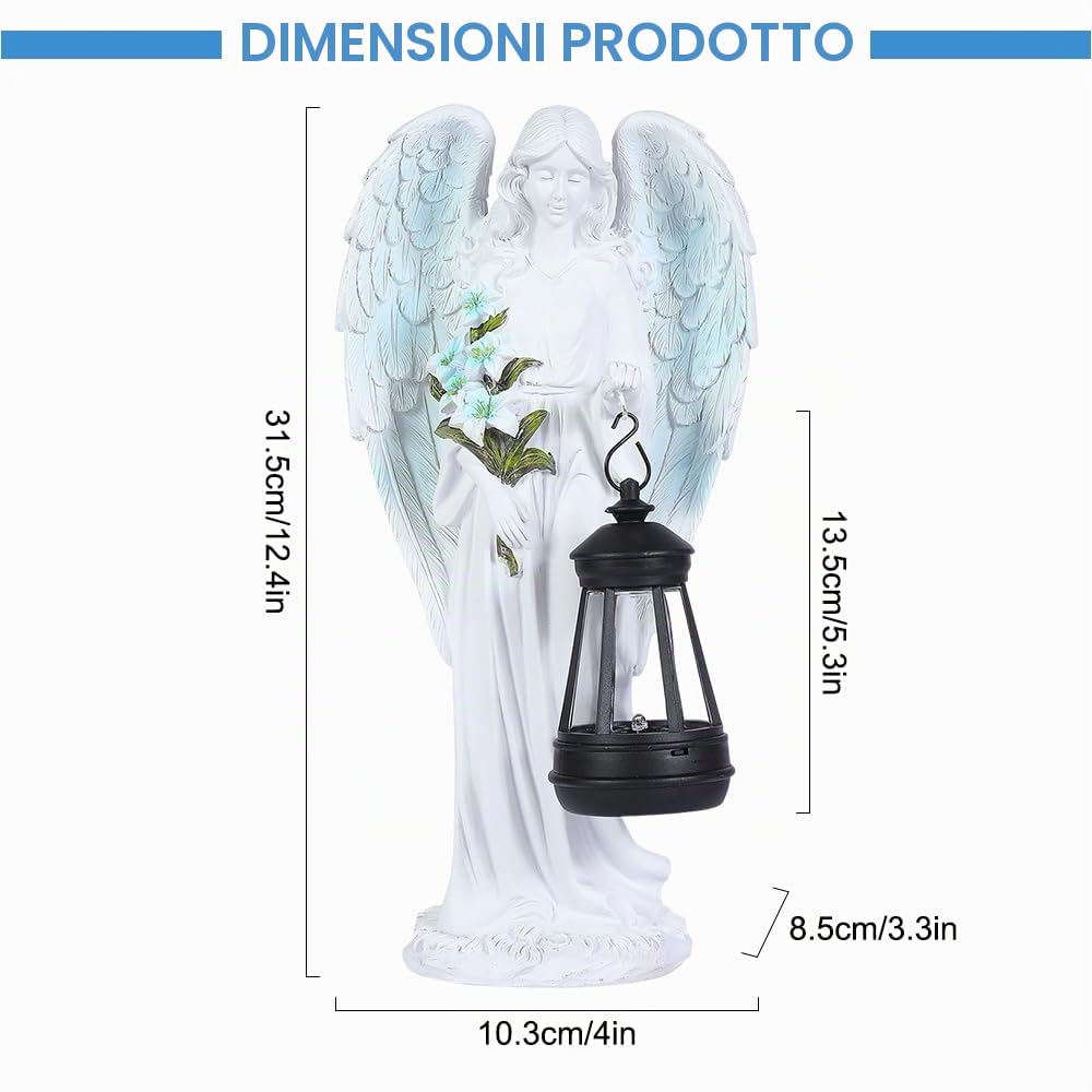 Statue da giardino a forma di angelo custode con lanterna solare a LED, decorazione per esterni, resistente alle intemperie, per cimitero, scultura d'angelo, giardino, terrazza, davanzale, 33