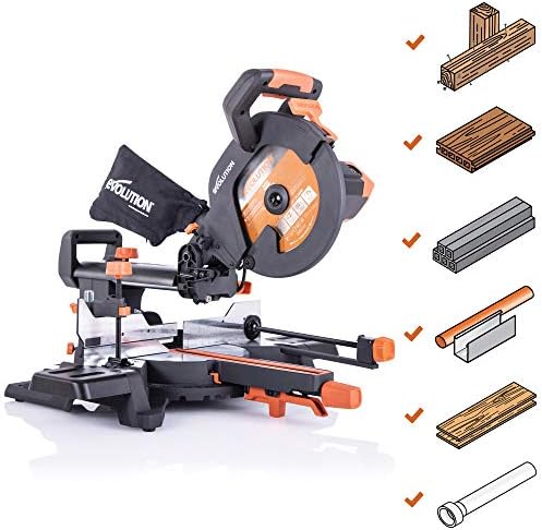 Evolution Power Tools Ukośnica przesuwna R255-SMS+ z tarczą TCT 255 mm do cięcia różnych materiałów