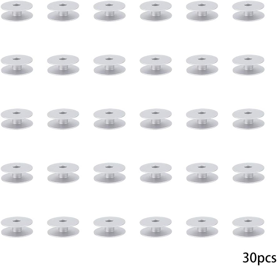 PandaHall 30pcs Aluminum Bobbins M Metal Bobbins Empty Thread Spool for Long Arm Quilting Sewing Machine Crafts Making, 25.5x10.5mm