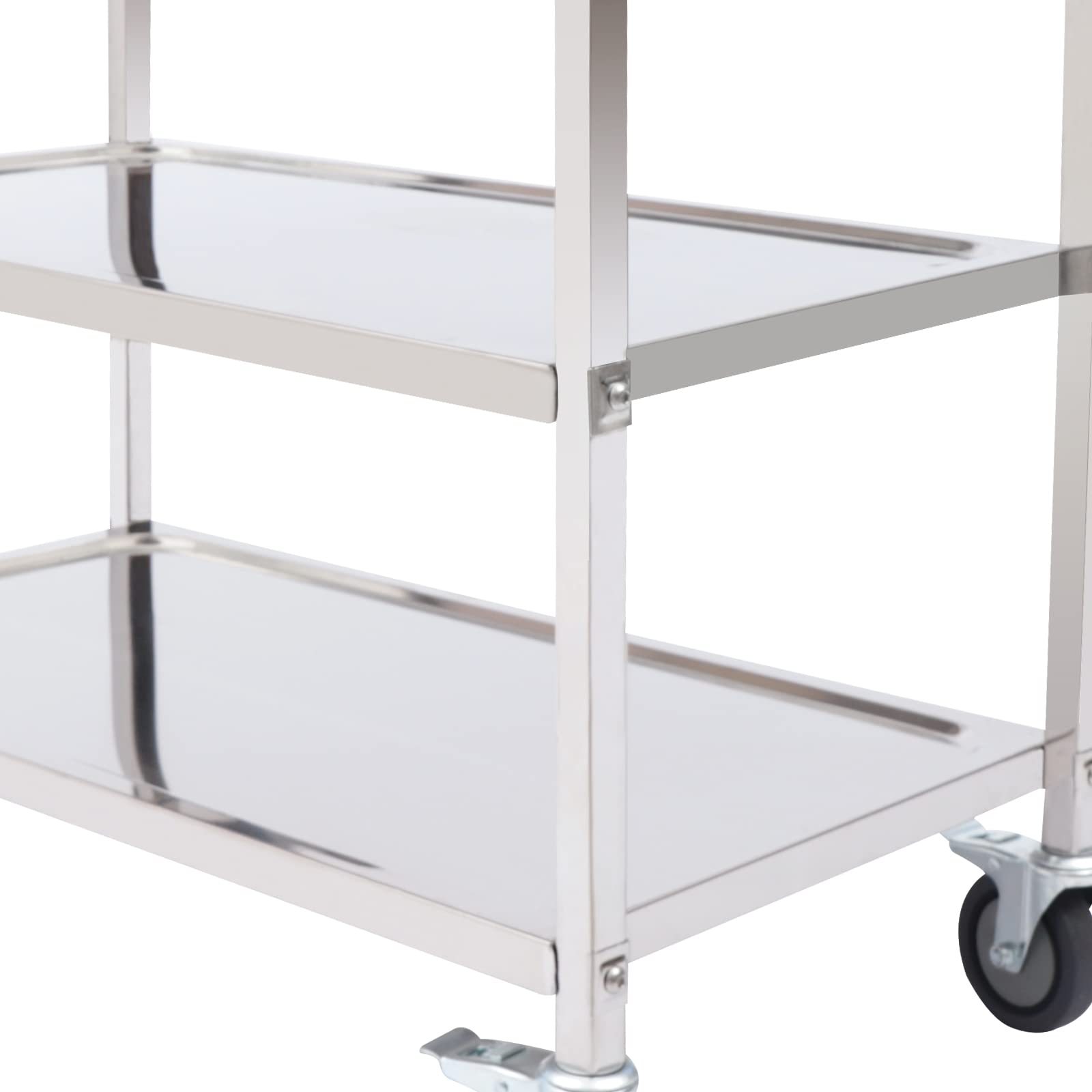 Carrito de cocina de acero inoxidable de 3 niveles, 75 x 40 x 83,5 cm, con 4 ruedas y frenos de estacionamiento, 20 kg por nivel, resistente y fácil de limpiar, para gastro, hotel, cocina