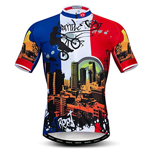 Cycling Shirt Men, 3 Rear Pockets Red Bike Clothes Men Short Sleeve Quick Dry Reflective Bicycle Shirts S-3XL