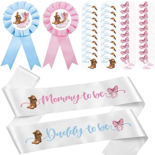 Image of Boots or Bows Decorations - 44 Pcs Mom and Dad to Be Sash Pins