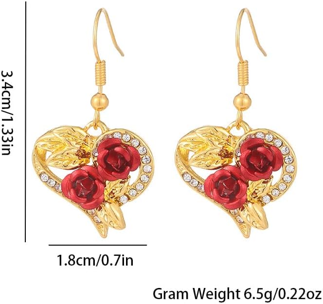 Caiyao Rose Flower Earrings and Necklace Set for Women Love Heart Shape Dainty Rose Flower Jewelry Mother's day Valentine's Day Gift - Image 5