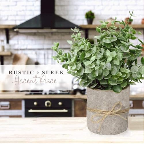 Image of Artificial Potted Plants Eucalyptus Fake Plants in Pots Small House Plants 9.45 inch Tall for Indoor Greenery Tabletop Decor Centerpiece