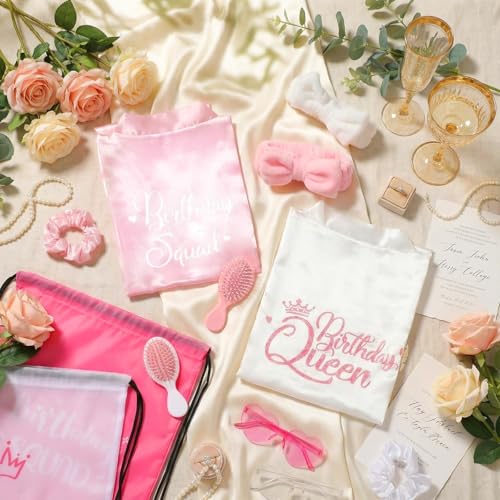 Image of Coume 48 Pcs Women Birthday Robe Birthday Queen Squad Robe Sunglasses Scrunchie Headbands Comb Bag for Spa Party