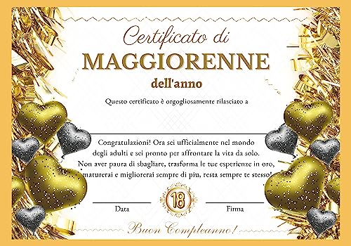 Certificato di Maggiorenne dell'anno, Idea Regalo Originale Compleanno...