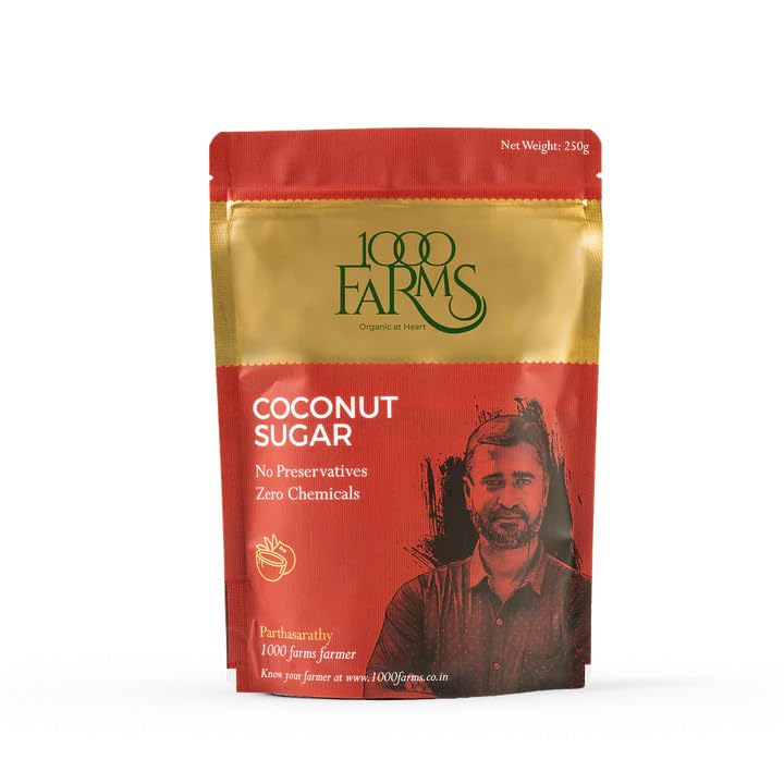 Image of 1000 Farms Organic Coconut Sugar 250g | Coconut Palm Sugar | Natural Sweetener for Tea, Coffee & Baking | Unrefined, No Preservatives, Zero Chemicals
