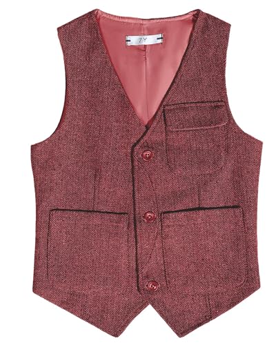 Image of Retro Boys Tweed Vest for Kids Formal Dress Herringbone Suit Vest for Toddler Boy Wedding Waistcoat