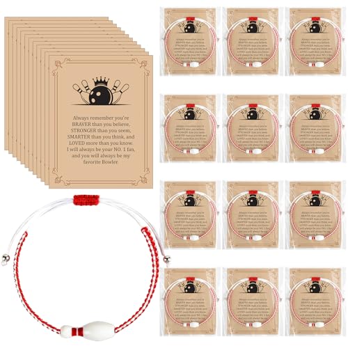 Unittype 24 Pcs Bowling Gifts Set Bulk with 24 Bowling Adjustable Bracelets 24 Cards for Women Men Sport Team Gift for Father