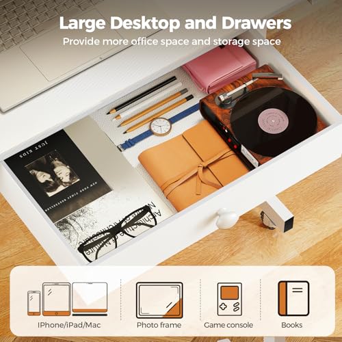 Image of COMHOMA Portable Standing Desk Adjustable Height 30.7 inch-46.4 inch, Standing Desk with Drawers, Mobile Rolling Computer Desk for Home Office Work and Walking Pad Treadmill, Carbon Fiber White