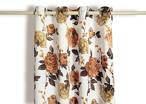 Image of Swayam 80% Blackout Polyester Window Curtain for Living Room & Bedroom | 5 Feet | Room Darkening Curtain with Eyelets | Pack of 1 | Floral Design - Cream & Brown