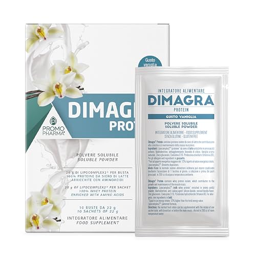 Dimagra Protein - Integratore Proteico per Dieta Chetogenica e Controllo del Peso - Proteine in Polvere per Dimagrimento Efficace - Gusto Vaniglia - 10 buste da 22 g
