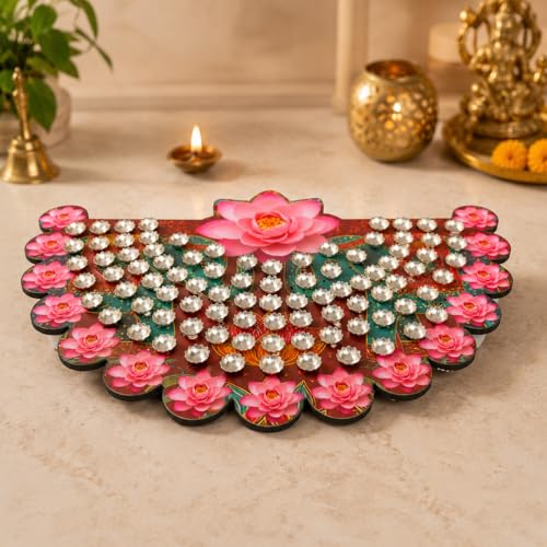 Image of Ashtotaram Stand 108 Flower Stand for Puja, Premium MDF Base with Digital Print, Puja Chowki for Ashtottara Archana (With out Flowers) (Var2)