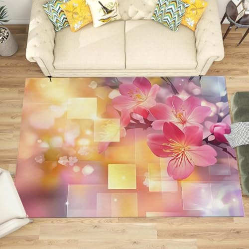 Tapis lavable fleurs abstraites doux pour chambre et salon moderne - 4