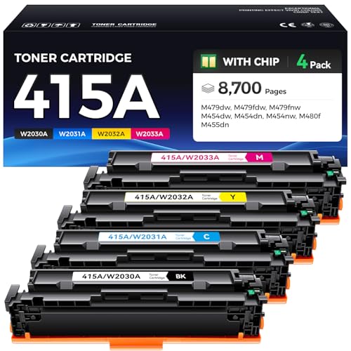 Image of 415A Toner Cartridge Set 4-Pack Replacement for HP 415A W2030A W2031A W2032A W2033A Compatible for HP Color Laserjet Pro MFP M479fdw M479fnw M479dw M454dw M454dn M454nw Enterprise M480f M455dn Printer