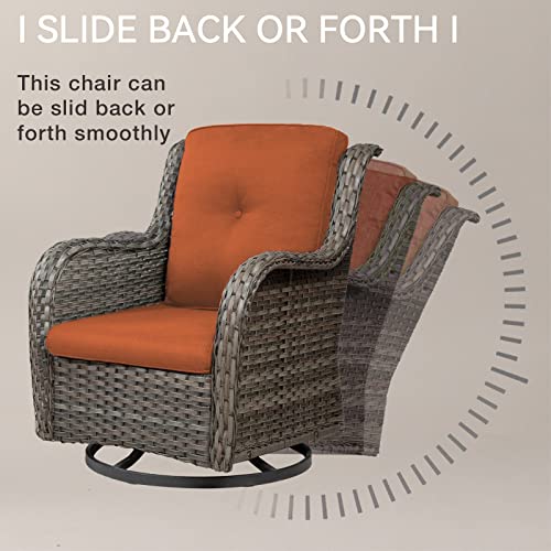 Joyside Outdoor Swivel Rocker Patio Chairs Set Of 2 And Matching Side Table - 3 Piece Wicker Patio Bistro Set With Premium Fabric Cushions(Mixed Grey/Orange) #TOP5
