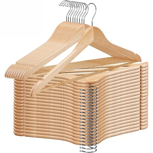 Kleiderbügel Holz 20er Set Holzbügel aus Massivholz mit Hosensteg Kerben & 360 Haken für Anzüge Hemden & Jacken