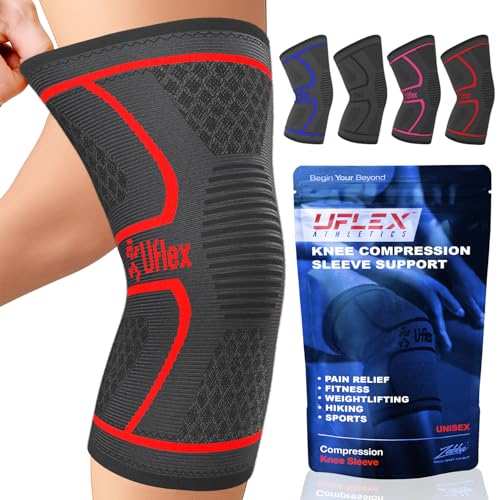 UFlex Athletics Compression Knee Brace for Women & Men Knee Sleeves Support for Sports, Running, Weightlifting, Arthritis, Meniscus Tear, ACL, Hiking, Recovery Support & Fitness Medium Red