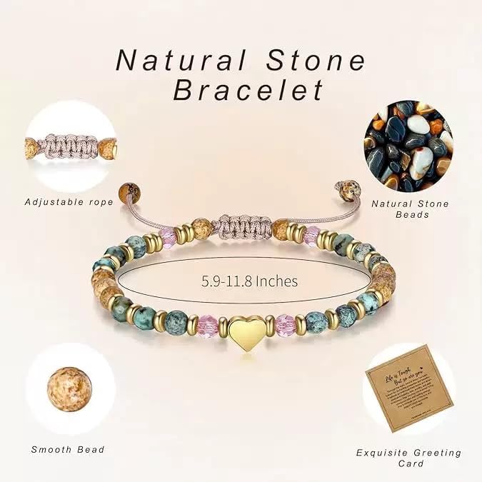 Easter Basket Stuffers Gift for Her Inspirational Healing Bracelet for Women Get Well Soon, Easter Egg Fillers Essentials Christmas Baptism Birthday Strawberry Quartz Jasper Turquoise Mom with Message - Image 3