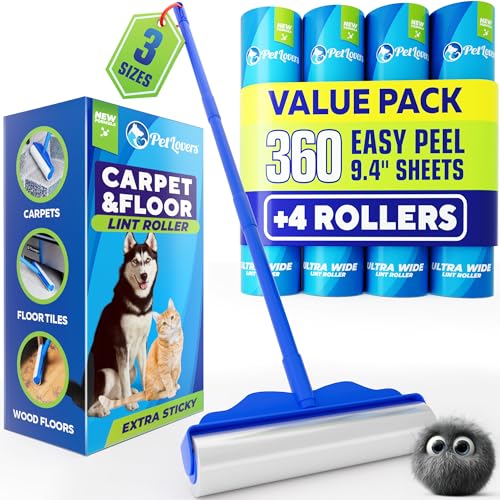 PetLovers Large Lint Roller with 3 Refills &ndash; 360 Total Sheets for Tackling Pet Hair, Extra Large...