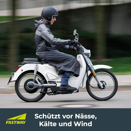 FAST WAY Regenmantel für Rollerfahrer, Langer Regenponcho, Wasserdichter & Winddichter Regenschutz Rollerfahrer, Abnehmbare Kapuze, Roller Regenschutz Kleidung mit Reflexmaterial, L