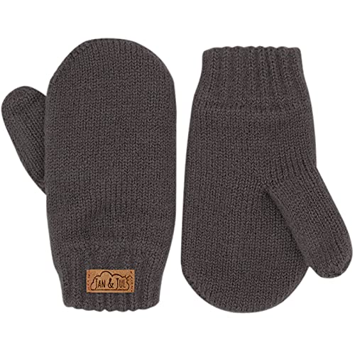 Jan & Jul Toddler Kids Warm Fleece-lined Knit Mittens with Thumb for Fall Winter (Mitten M: 9-36m, Dark Grey)
