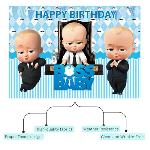 Image of Boss Baby 1st Birthday Decorations Theme Happy Birthday Backdrop Background Curtain for Boys Party Decoration (Pack of 1, Multicolor)