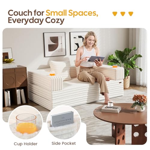 Image of COMAX Futon Sofa Bed, 4‑in‑1 Convertible Sofa Bed, Folding Boneless Couches | Boneless Couch for living room, Fold Out Small Foldable Loveseat Floor Sleeper Mattress Lounge Space‑Saving, Light Beige