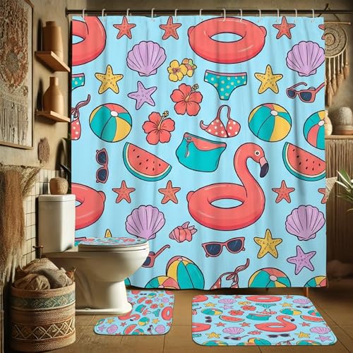 Rideau de douche pastèque et oiseaux tropicaux lavable en machine - 4
