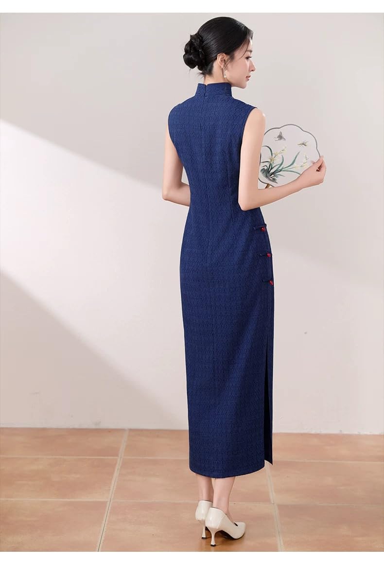 purpleq Abito Cheongsam Cinese Tradizionale Vintage Jacquard Slim Fit Senza Maniche Collo Mandarin Elegante Qipao per Feste