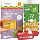 FOMIN On-the-Go Mini Wipes – 9 Pack Variety Pack with Aloe Vera 99.5% Purified Water - Plant-Based, Biodegradable Fibers, Dermatologist Tested Travel Wipes