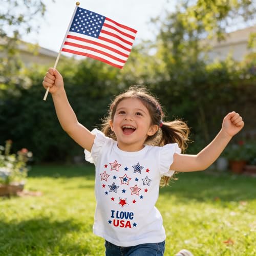 Image of Tkria July 4th Tank Top Girl Toddler 4th of July Shirt Baby Girl American Flag Shirt USA Ruffle Tee Girl Patriotic Outfit